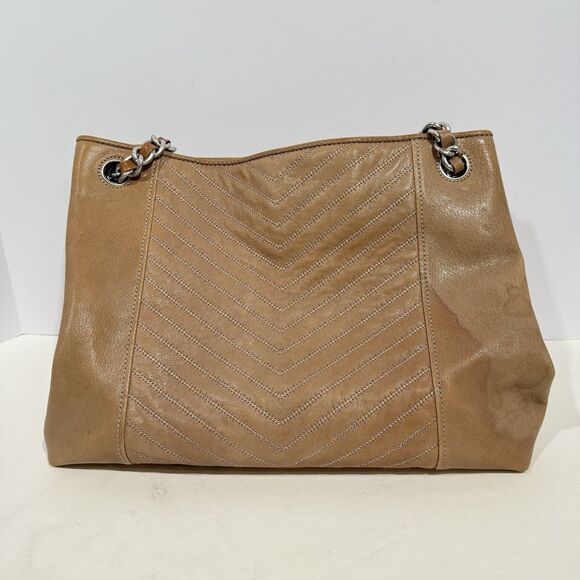 Tory Burch Taupe Distressed Leather Fleming Tote / leather shoulder bag - Picture 13 of 16